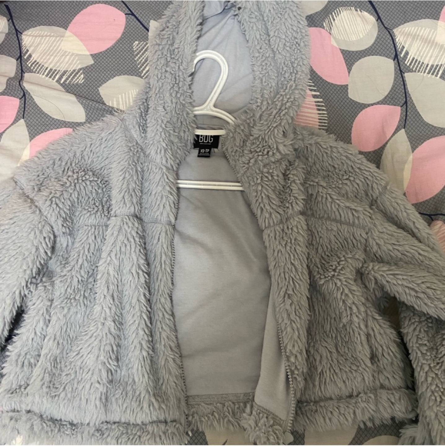 BDG Blue-Gray Hooded Cropped Teddy Jacket - XS image indicator(3)