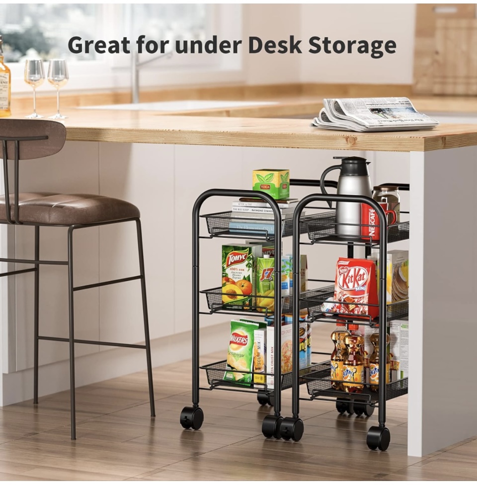 3-Tier Mesh Wire Rolling Utility Cart image indicator(3)