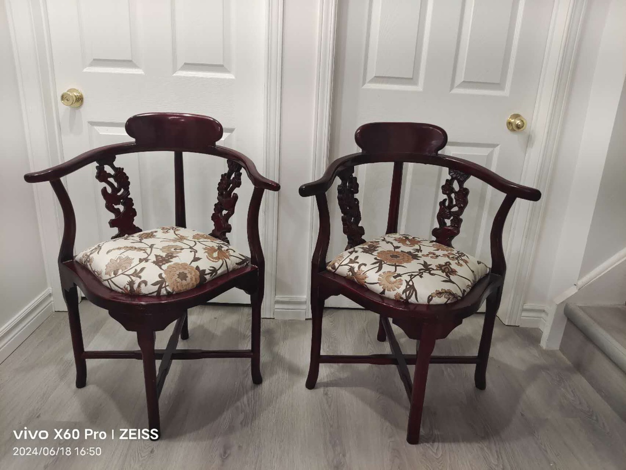 Set of 4 solid Cherry wood Dining Arm corner oriental Chairs - photo 2