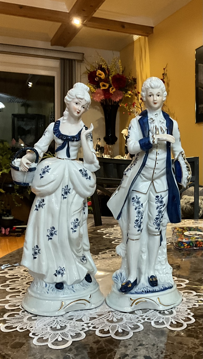 Victorian blue porcelain figurines