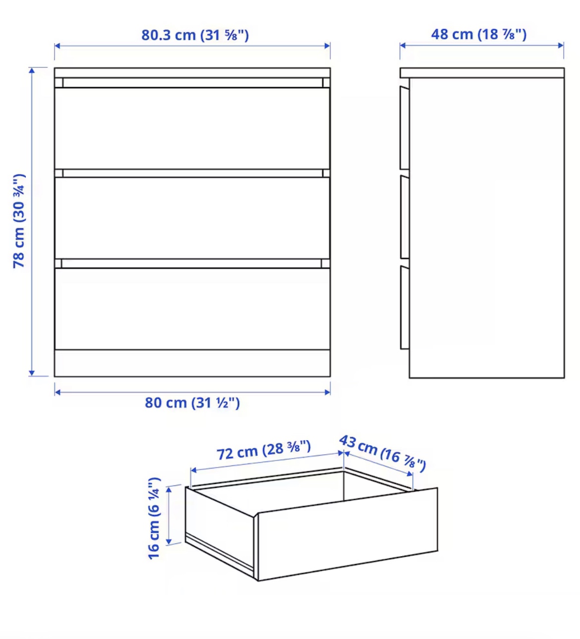 IKEA MALM 3 DRAWER CHEST - photo 2