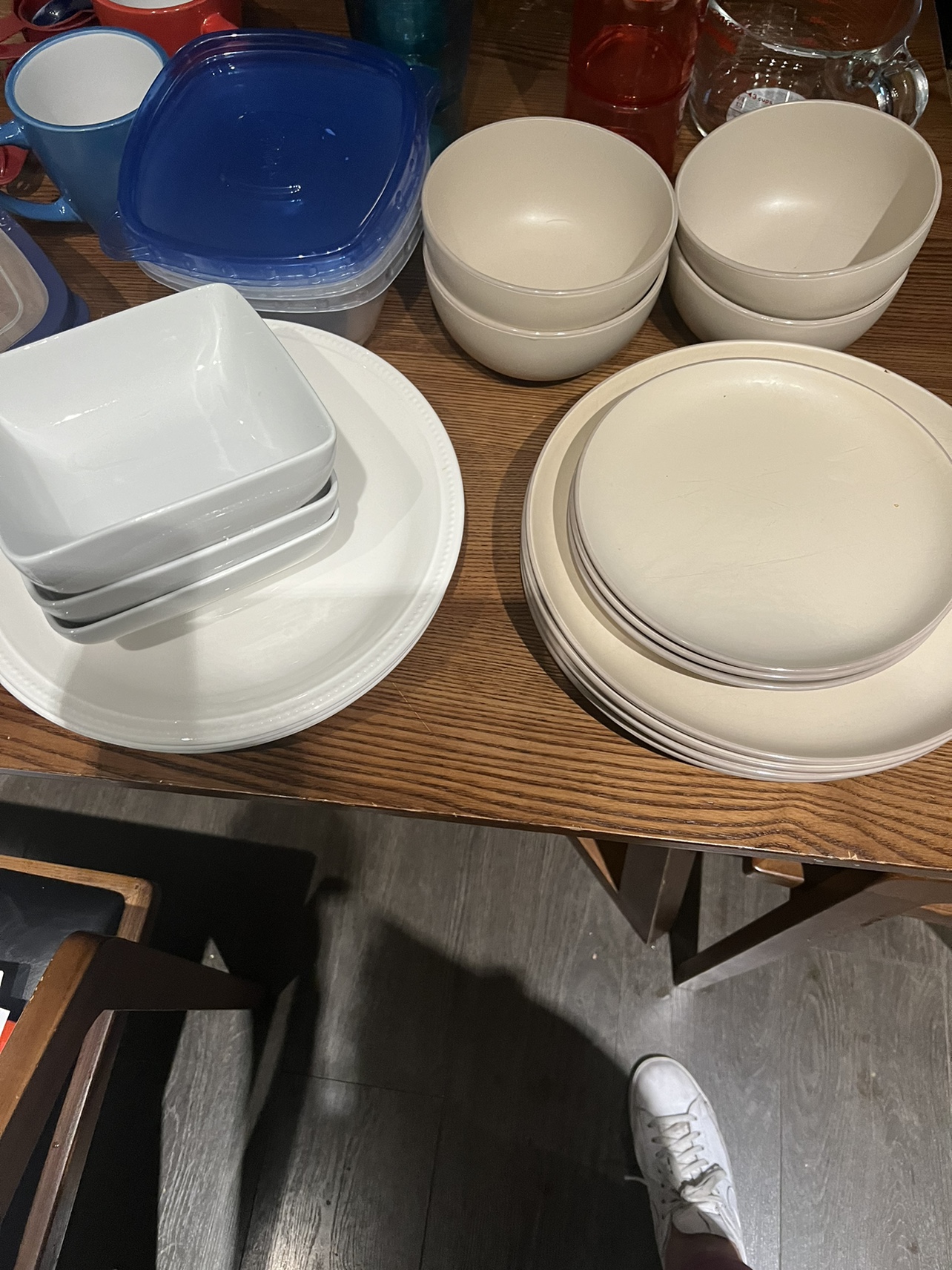 Plates, cups, plastic containers