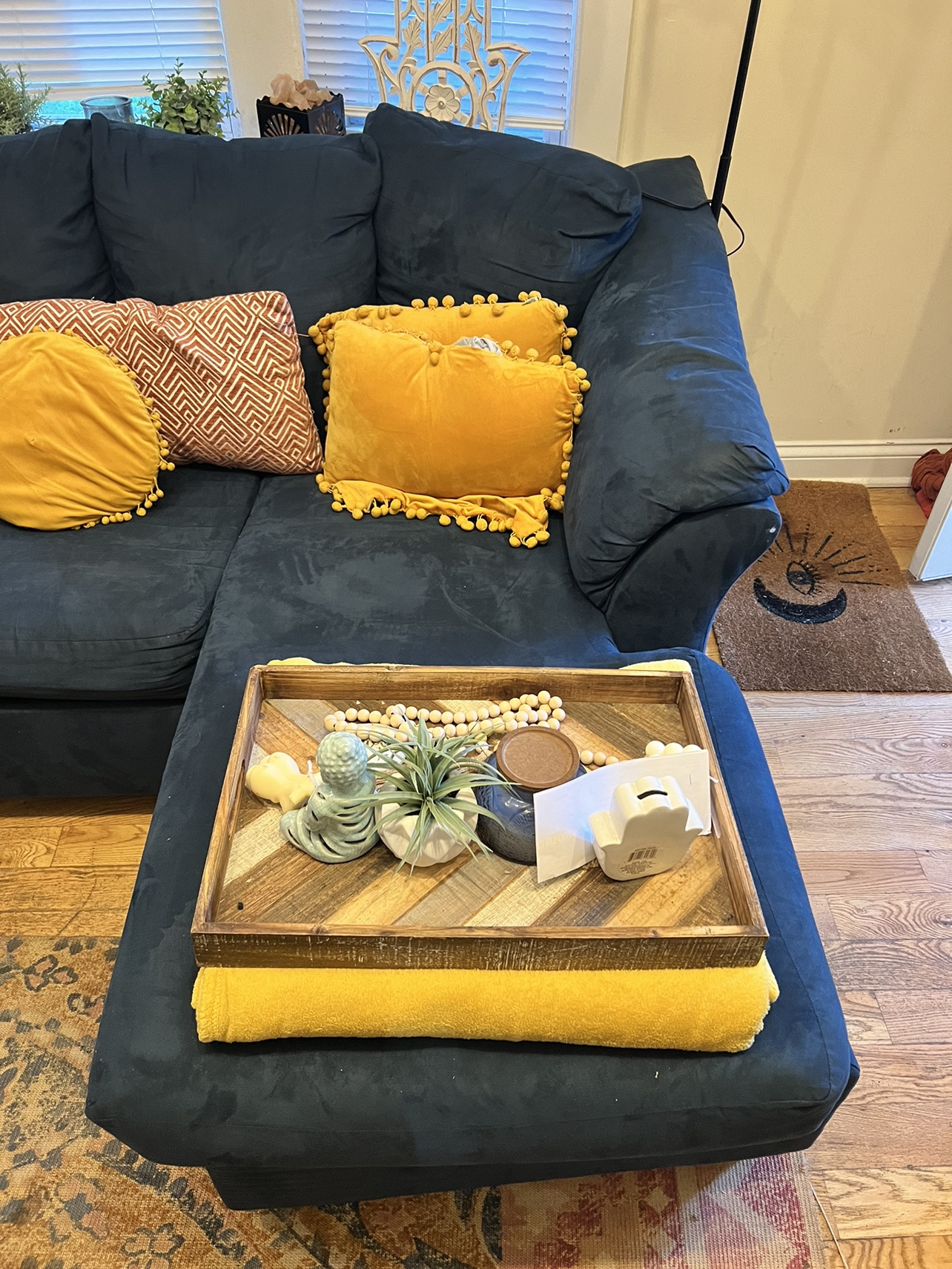 Navy Blue L Shape Couch - photo 2