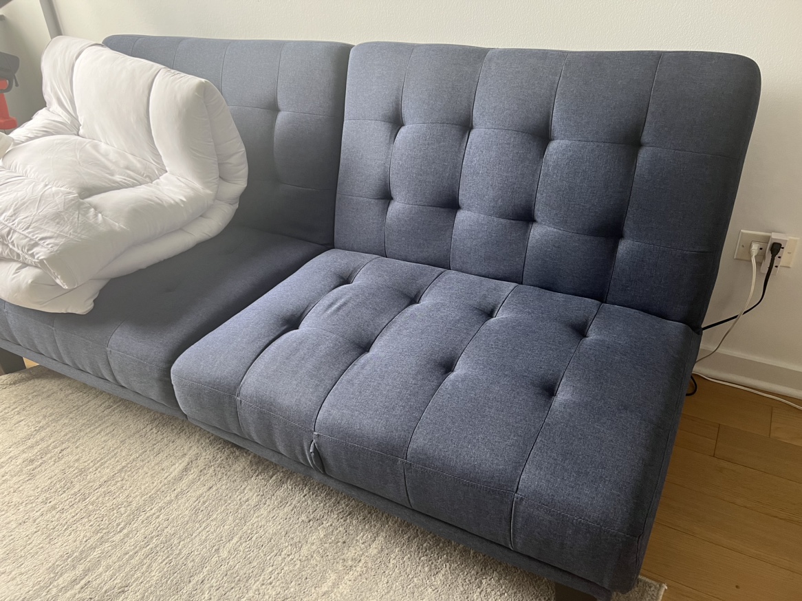 Navy Futon with mattress topper