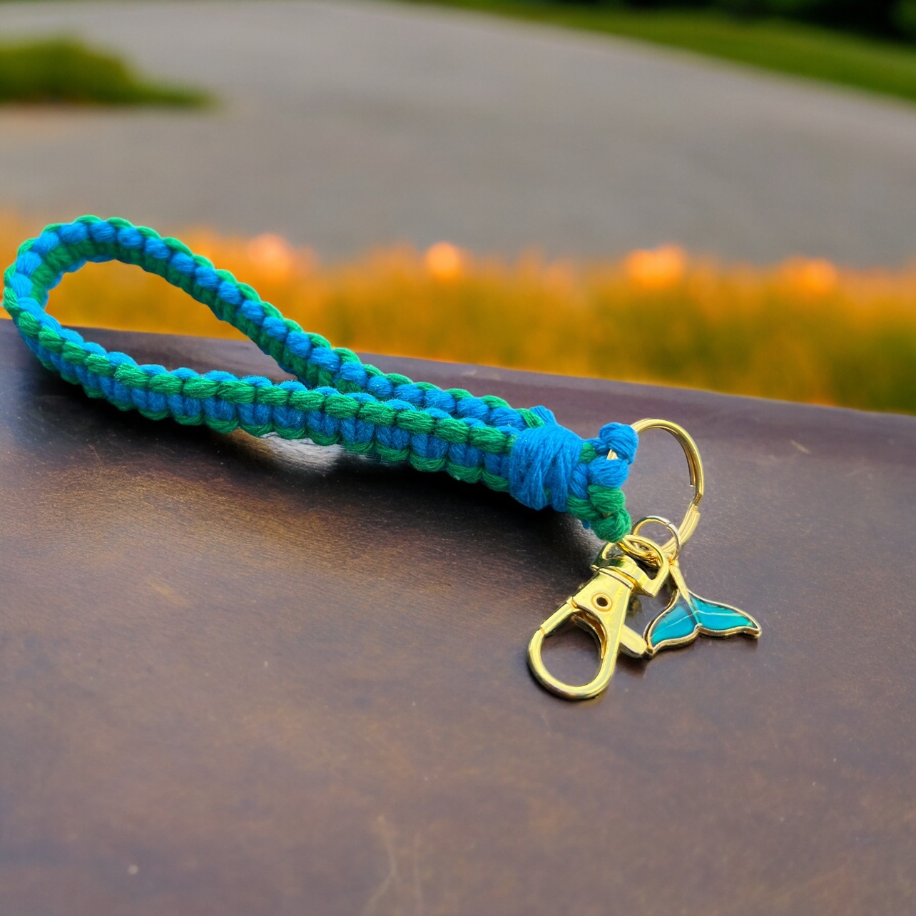 Handmade macrame keychain with charm