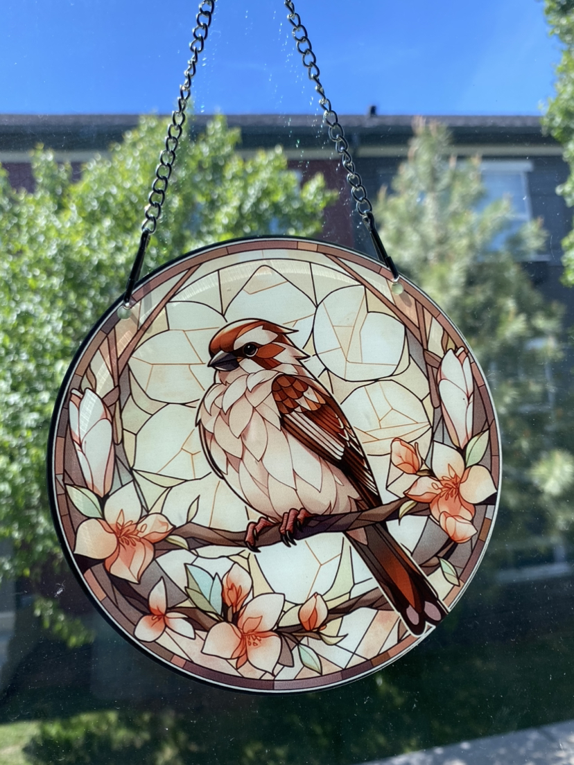 Brown sparrow bird window ornament hanging decor - photo 3