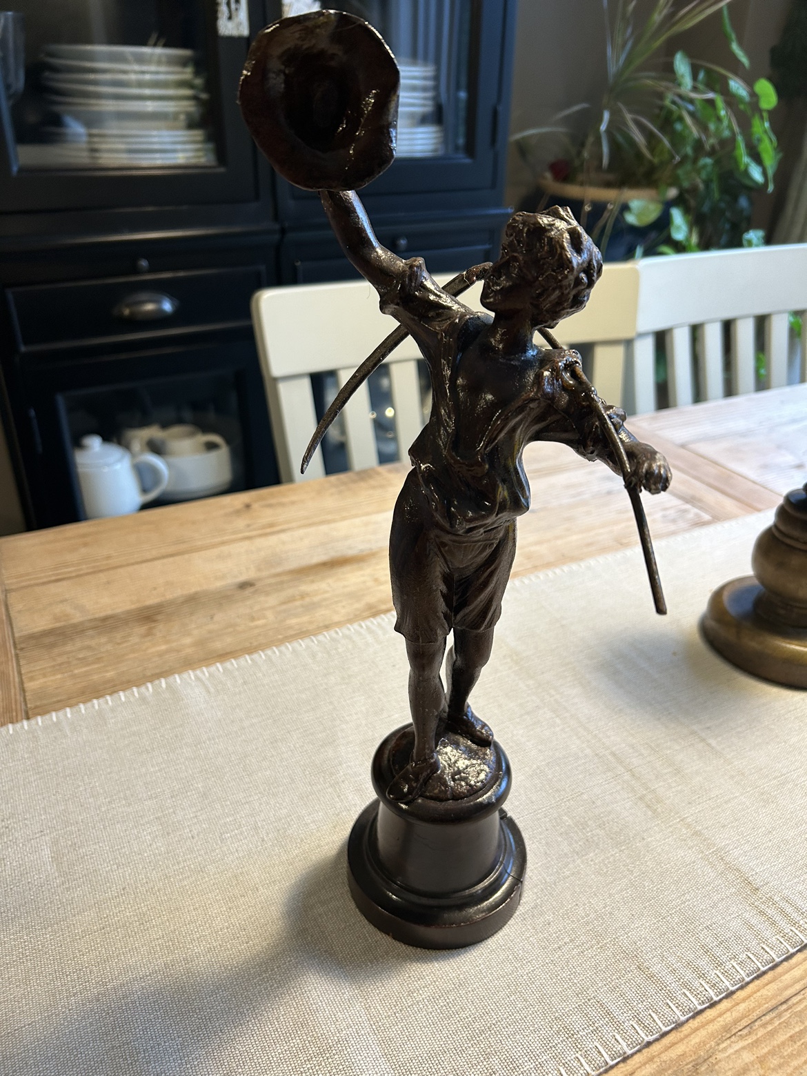 Antique Farm Boy Statue (metal and wood) thumbnail