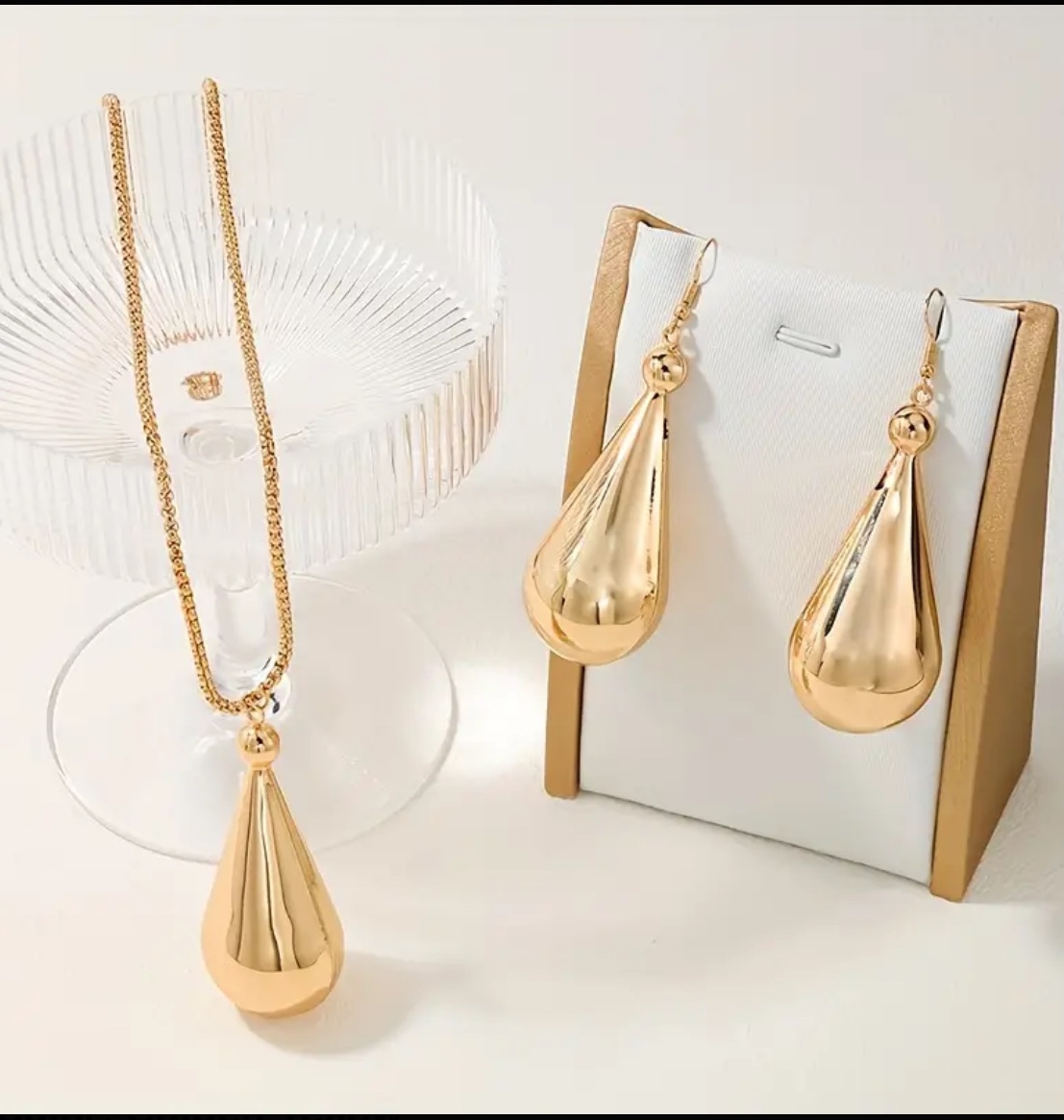 14 k gold plated water drop jewelry set