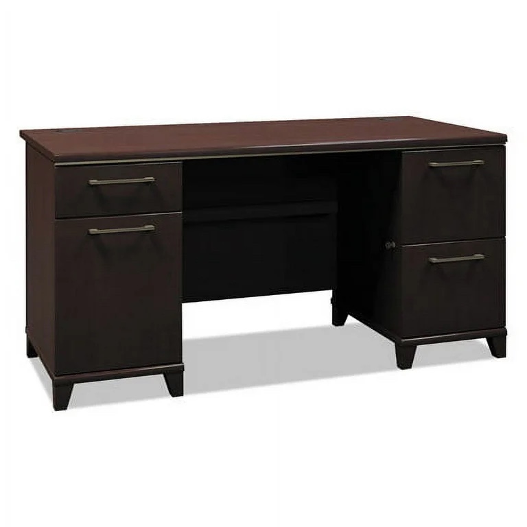 New Bush Double Pedestal Desk - Mocha Cherry