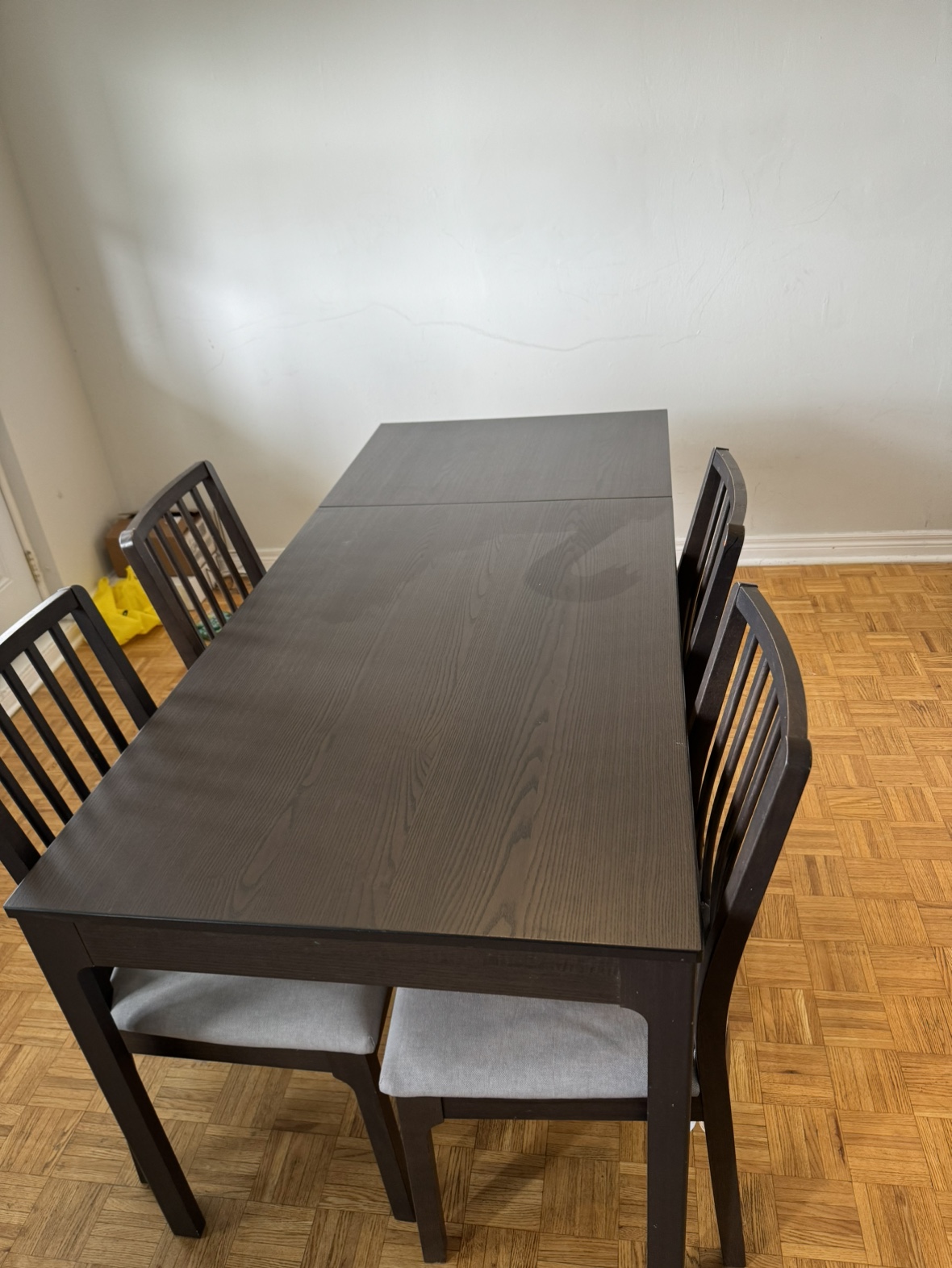 EKEDALEN Extendable table, dark brown, with 4 chairs