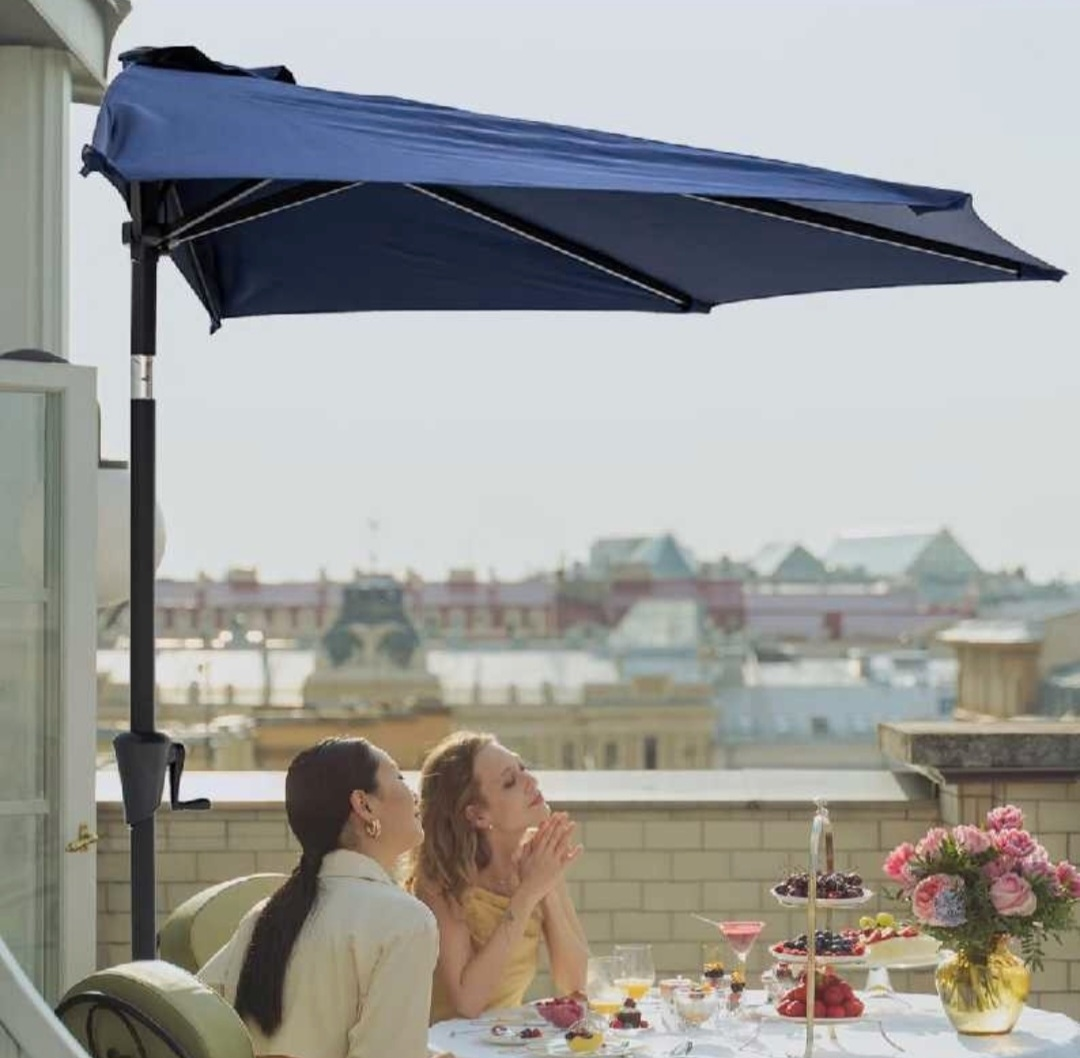 C-Hopetree 9 ft Half Round Outdoor Patio Market  Navy Blue thumbnail