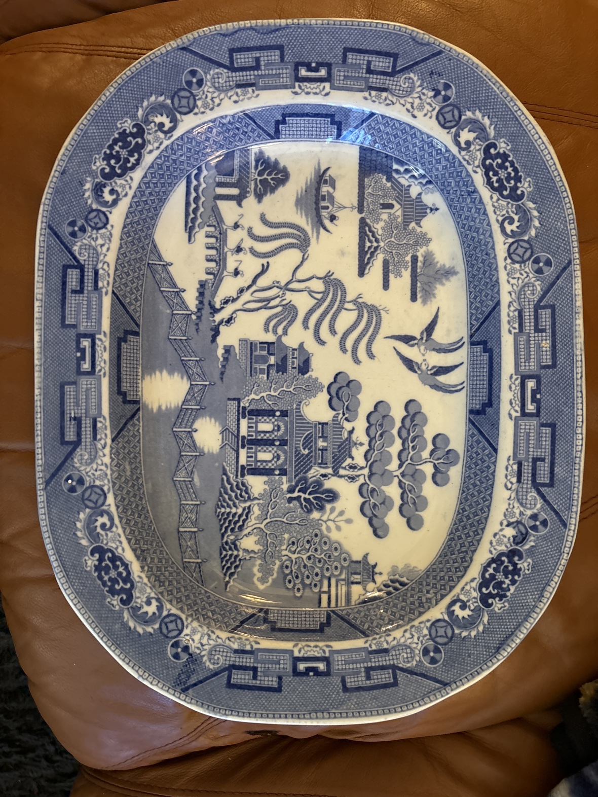 Lg. 19th Century BlueWillow Tree Platter