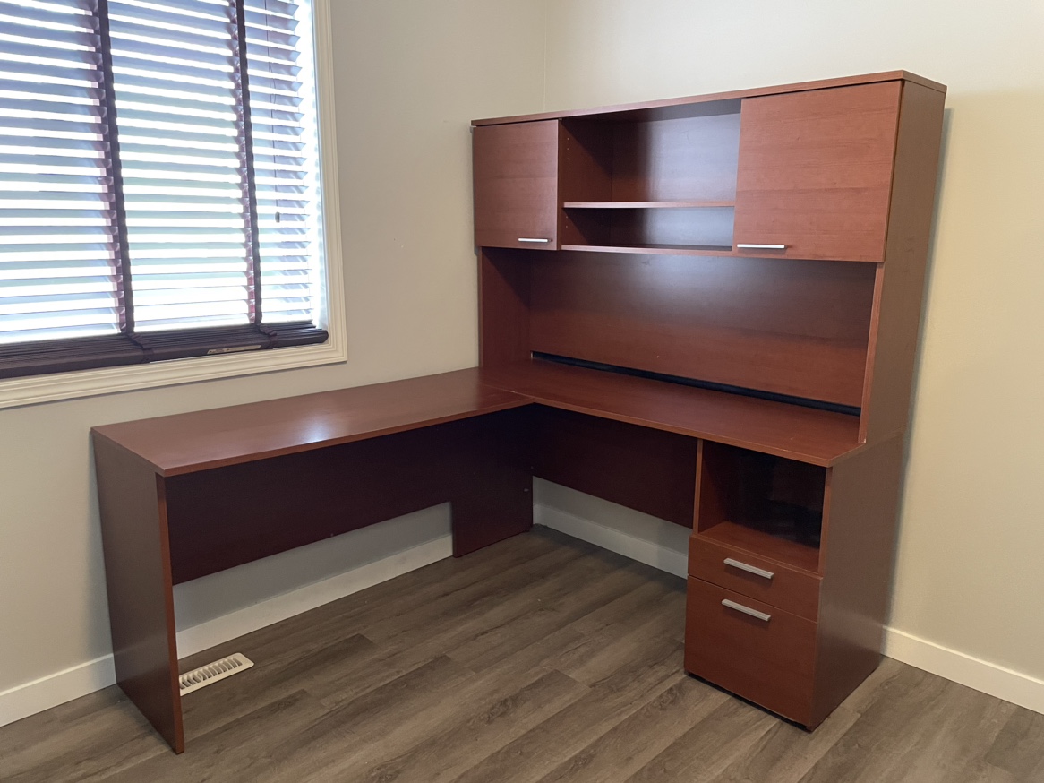 Desk with hutch, two workspaces and drawers