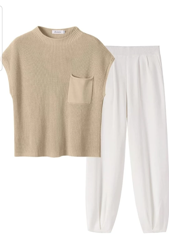 2 Piece Outfit Knit Sweater Top and High Waisted Pants Lounge image indicator(3)
