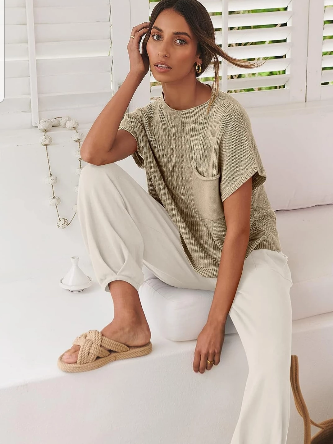 2 Piece Outfit Knit Sweater Top and High Waisted Pants Lounge image indicator(4)