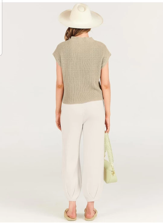 2 Piece Outfit Knit Sweater Top and High Waisted Pants Lounge image indicator(6)