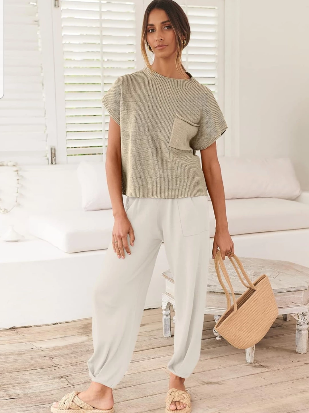 2 Piece Outfit Knit Sweater Top and High Waisted Pants Lounge image indicator(8)