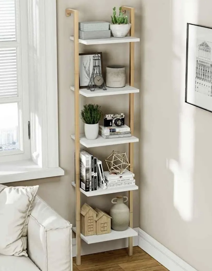 New unboxed White and Gold Ladder Shelf - 5 Tiers
