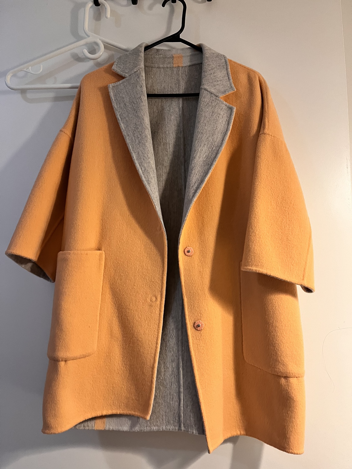 reversible double sided salmon and grey wool coat