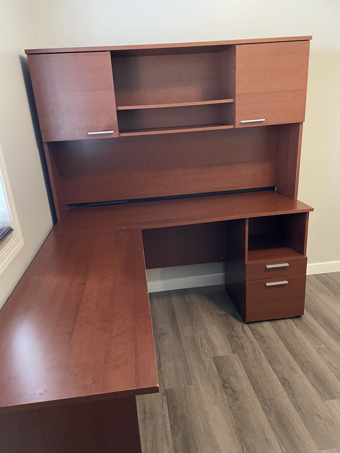 Desk with hutch, two workspaces and drawers - photo 3
