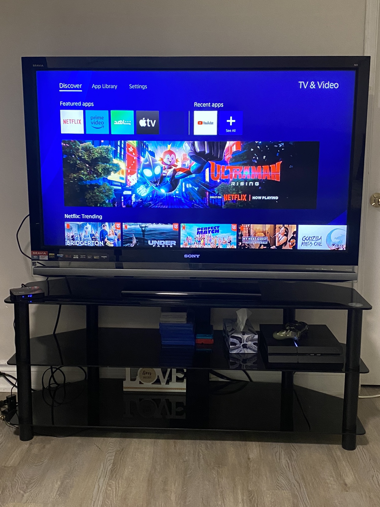 Sony BRAVIA 52” TV with Black TV Stand