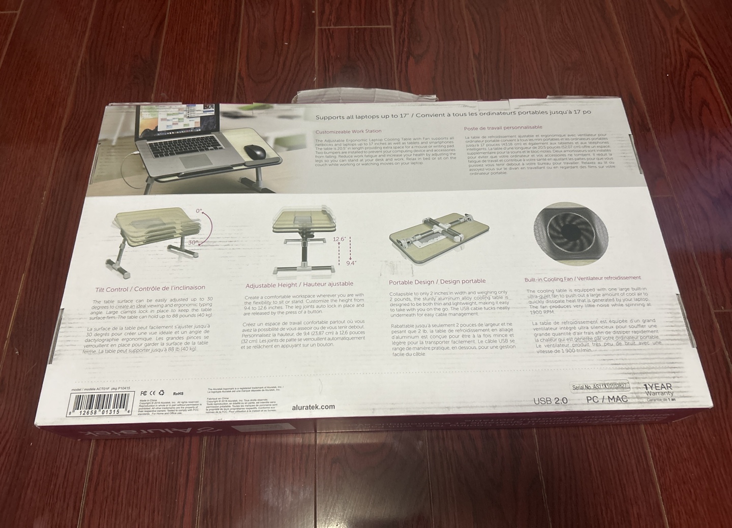 Aluratek Ergonomic Laptop Cooling Table with Fan image indicator(2)