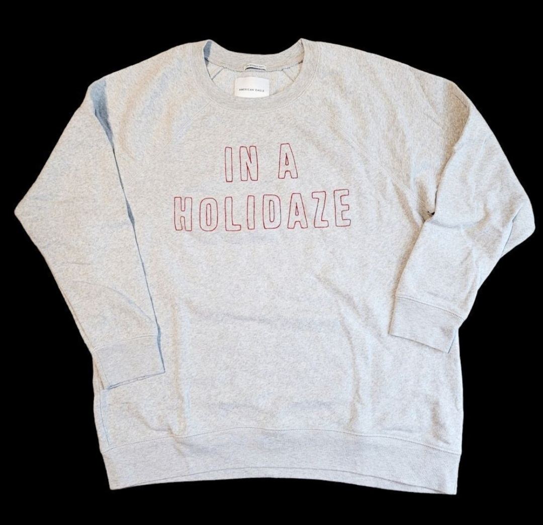 American Eagle Grey Crewneck Fleece Sweatshirt Top thumbnail