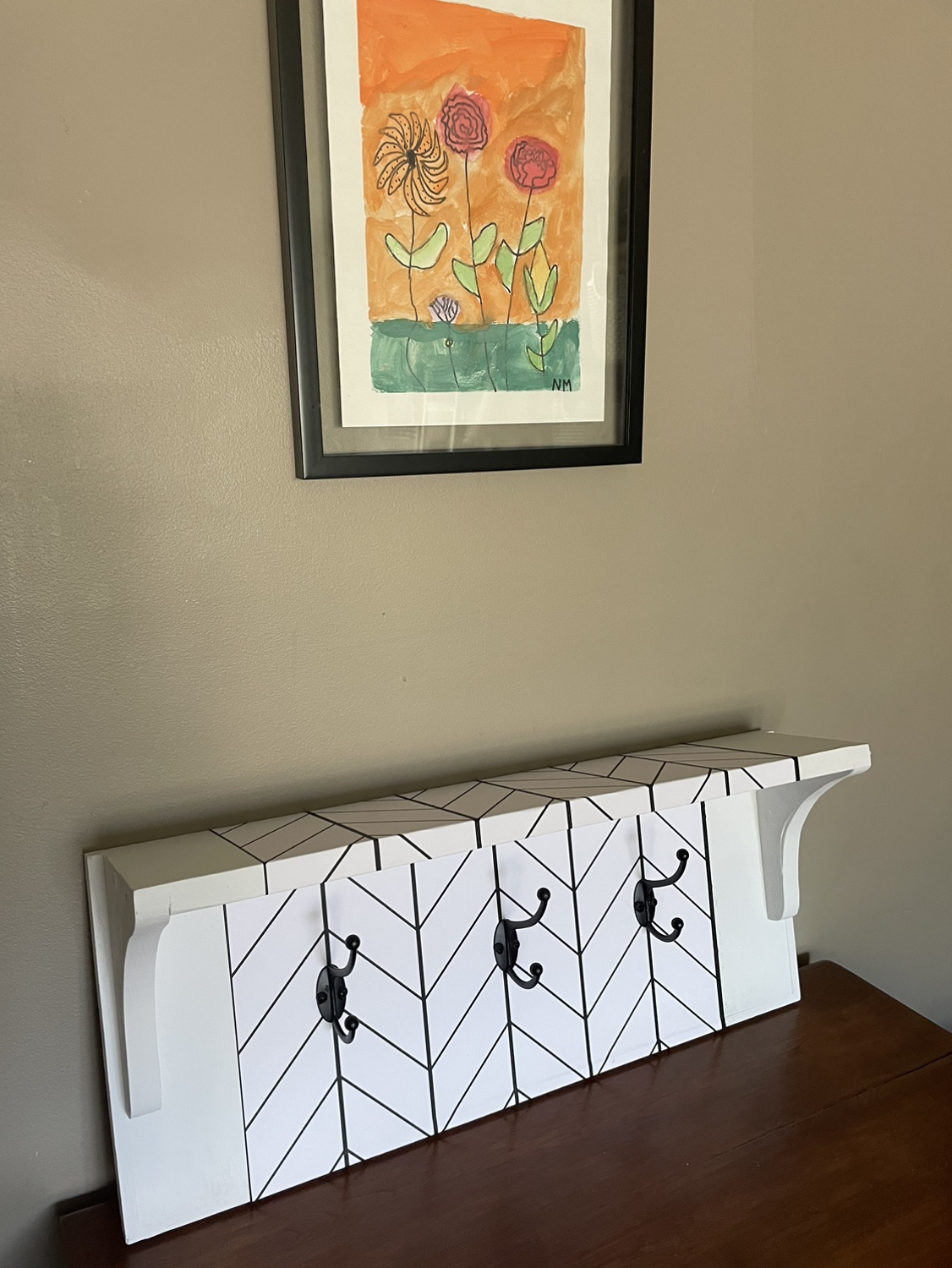Wall shelf with hooks- white - photo 2
