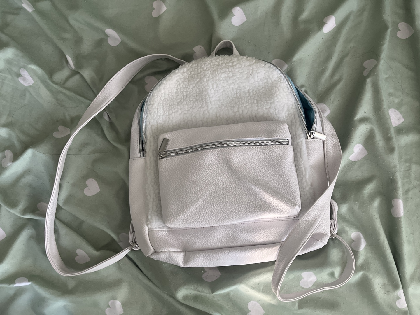 white teddy backpack thumbnail