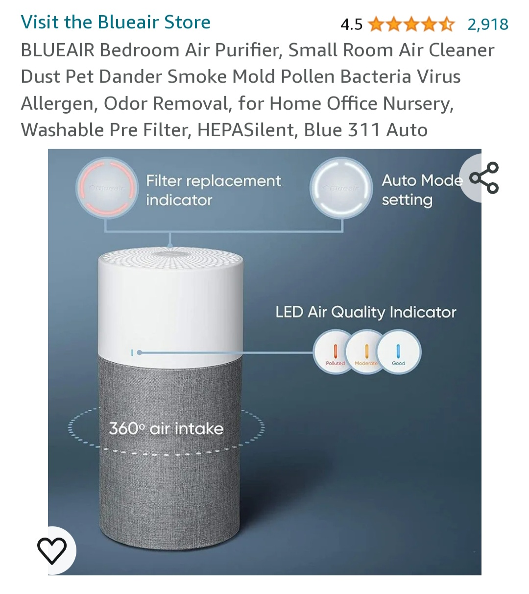 Blueair Blue Pure 311 Auto HEPASilent Air Purifier - photo 5