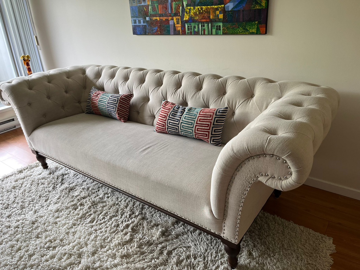 Beige Roll Armed Sofa (Original Price $800+ tax) thumbnail