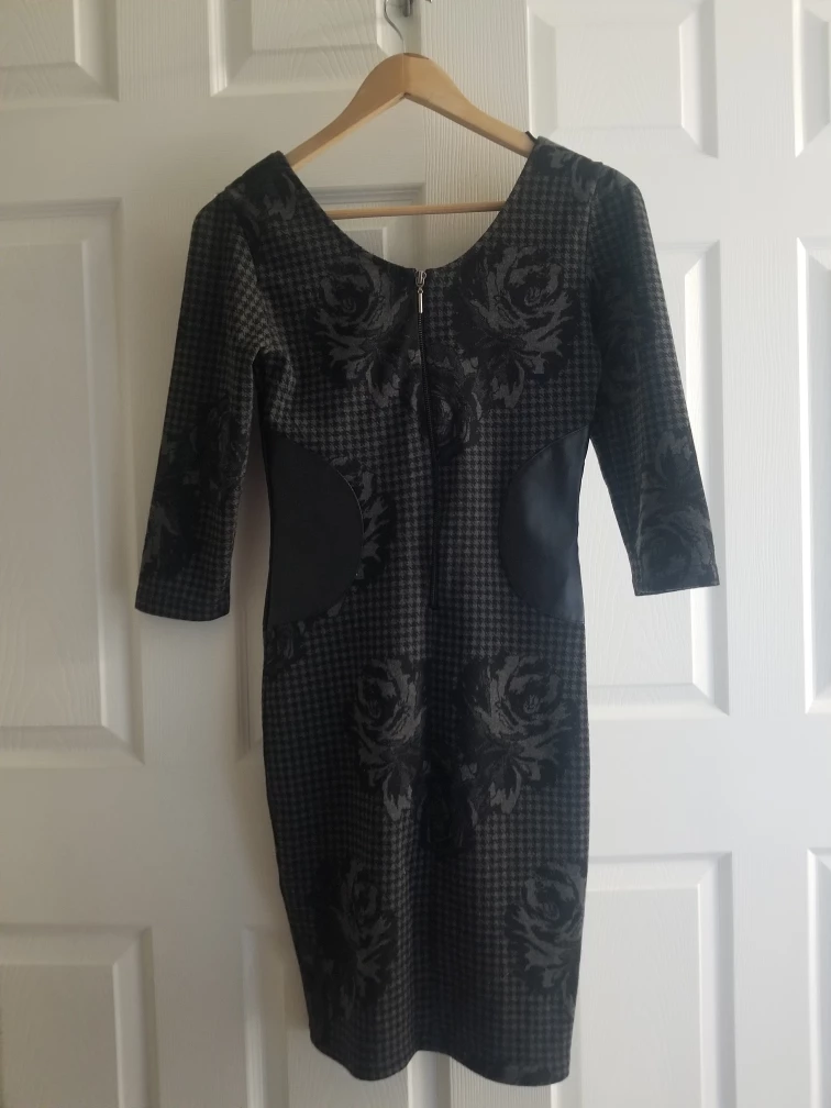 Grey And Black Roses Dress with Faux Leather Patches image indicator(3)