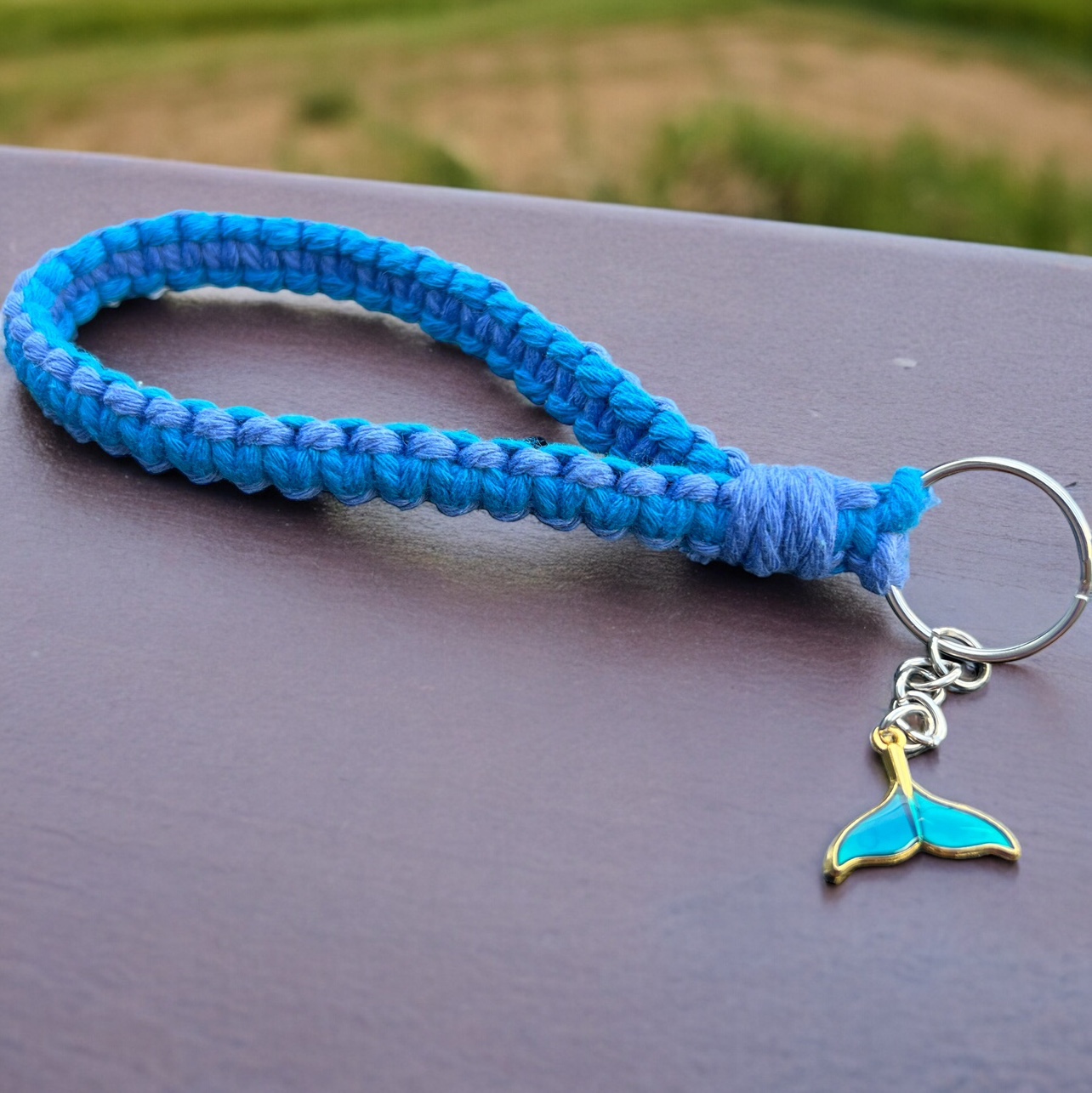 Handmade macrame keychain with charm