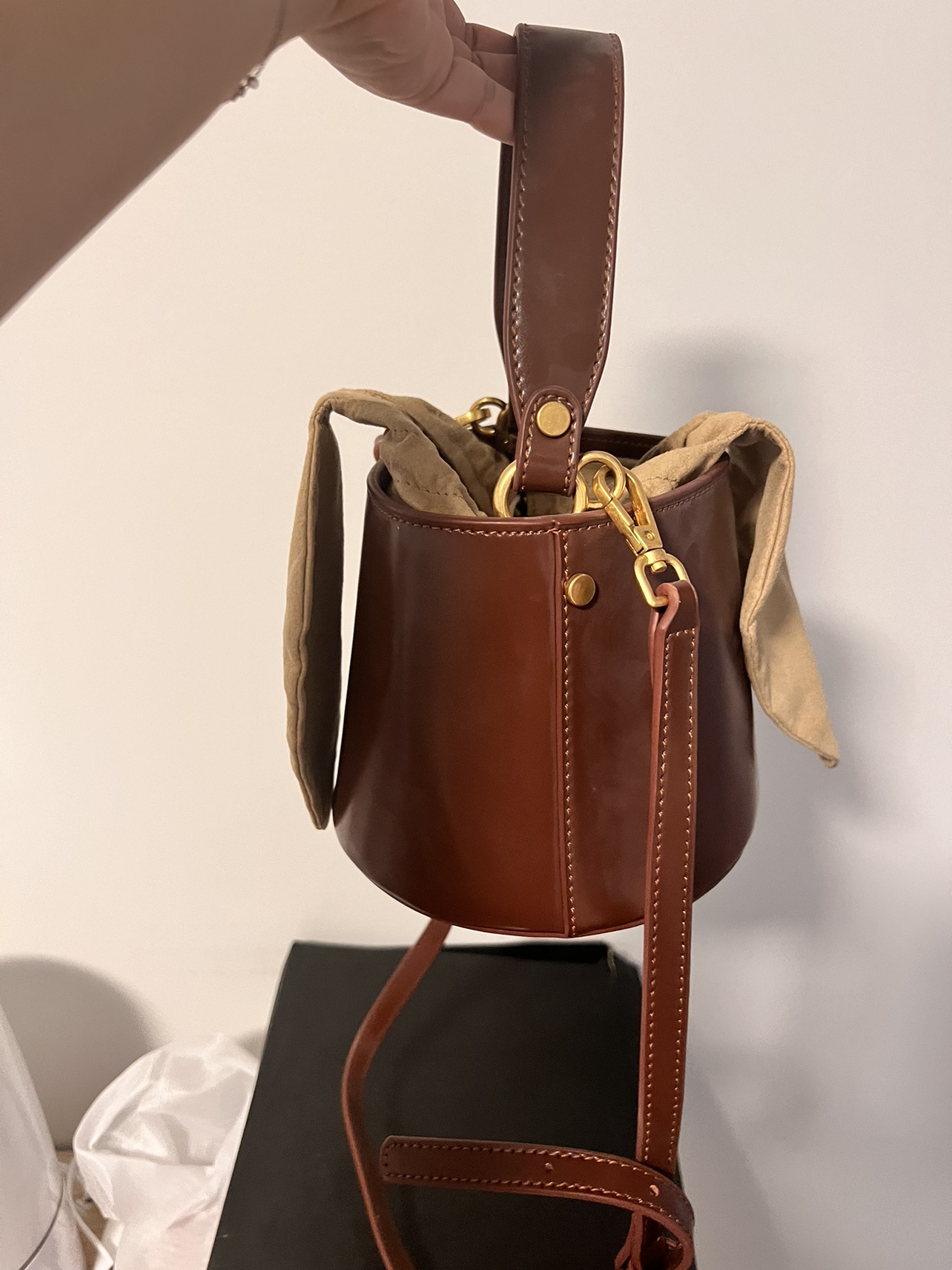 Brown buckets purse