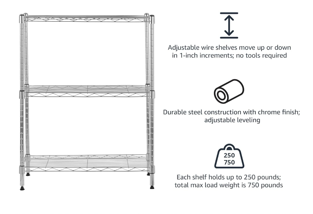 2 Amazon Basics 3-Shelf Shelving Storage Units | Chrome Silver image indicator(3)