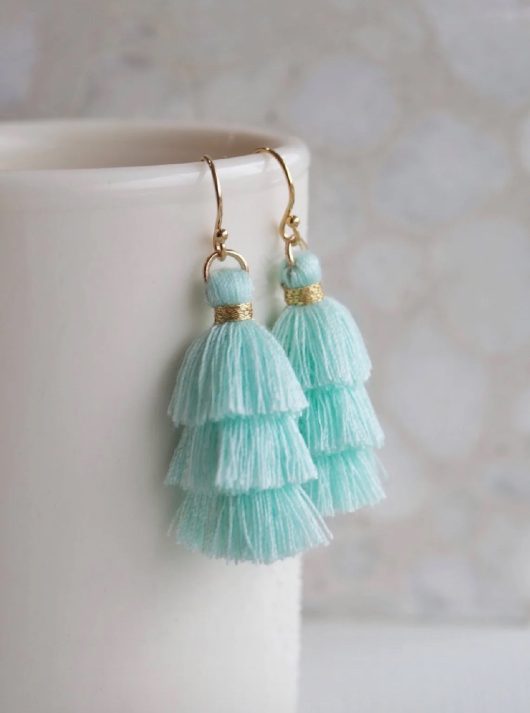 Turquoise Tassel Earrings With Gold Filled Hooks image indicator(2)