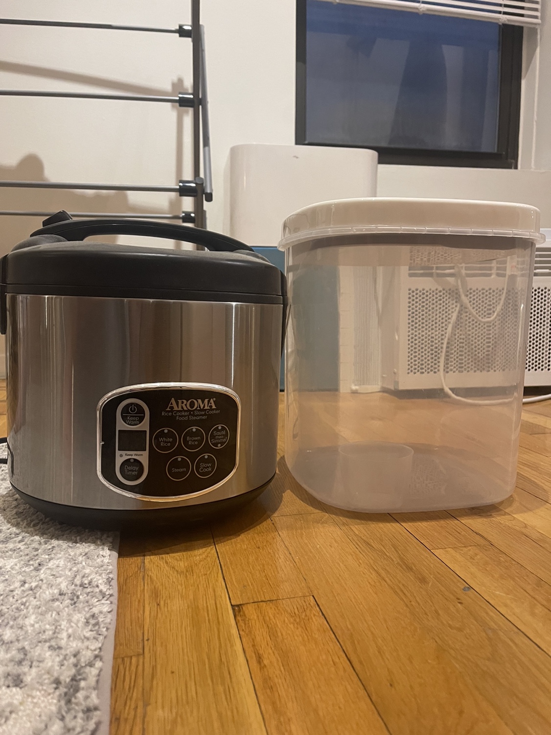 Rice Cooker and Plastic Bin for Rice