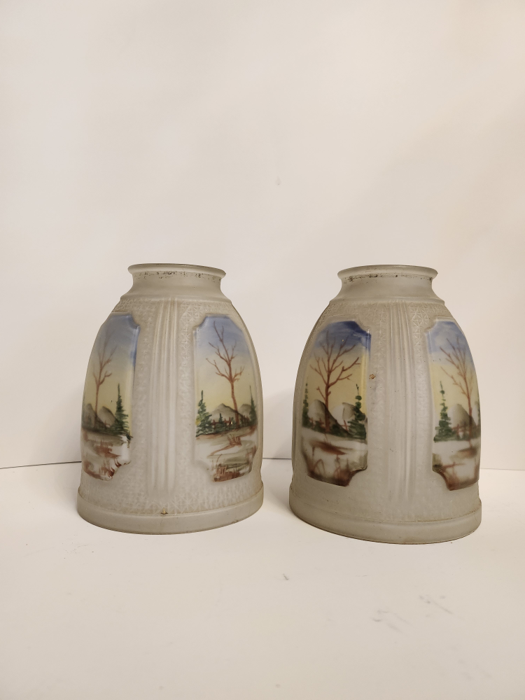 Reverse Painted Sconces, Shades, Vintage, 5.5" x 4" - photo 3