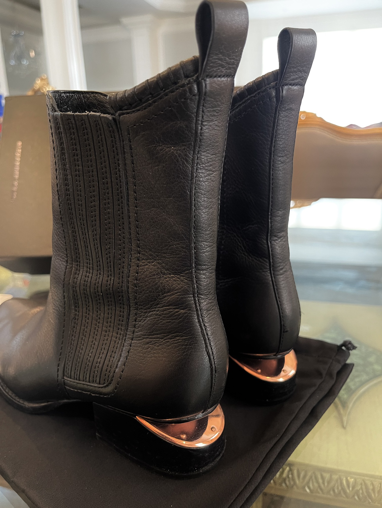 Authentic Alexander Wang Anouck Boots Black Leather Rose Gold image indicator(4)