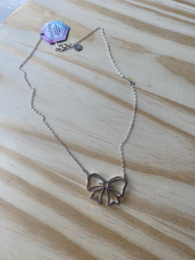 Sterling Silver 3D Printed Ribbon Bow Necklace image indicator(2)