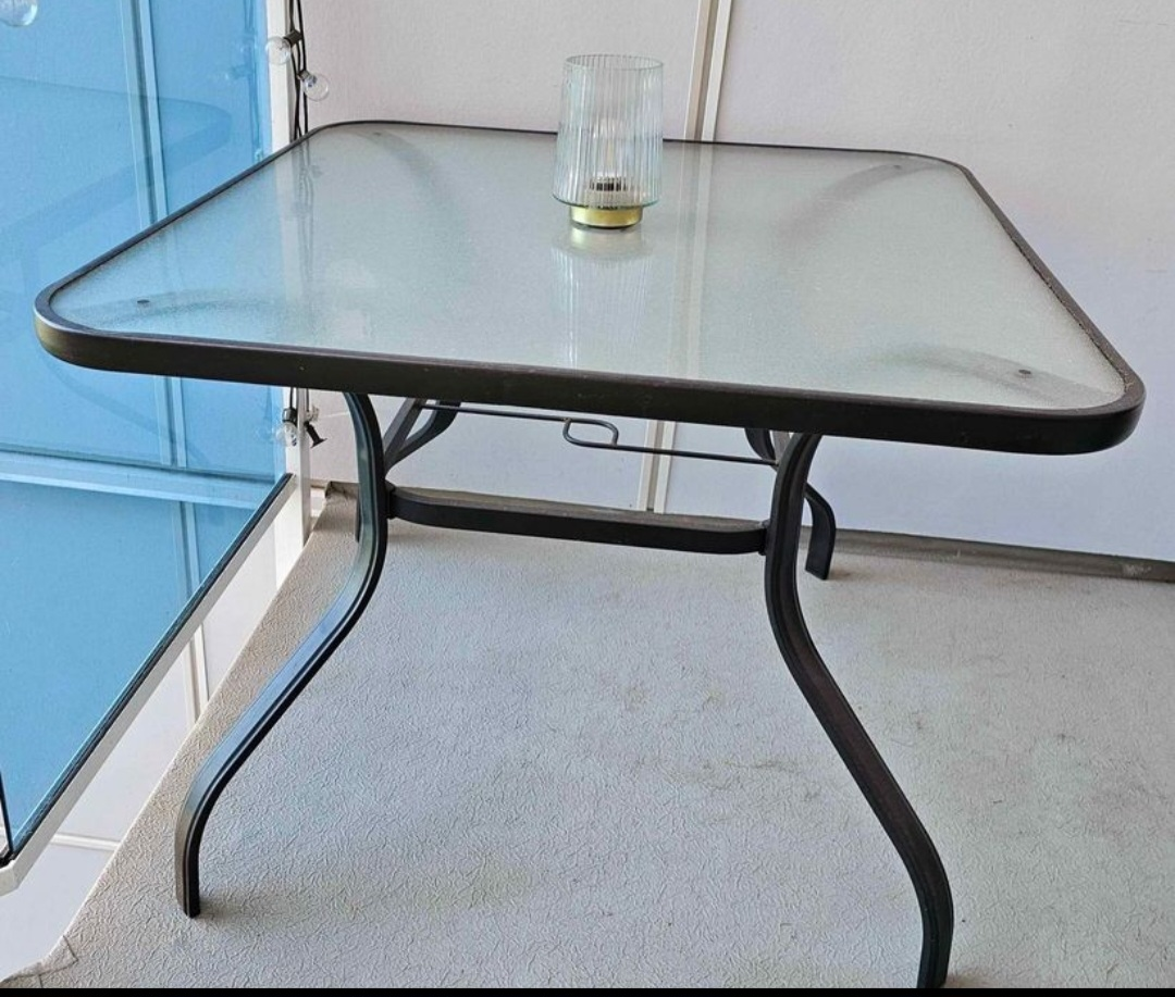 Glass top patio table.
