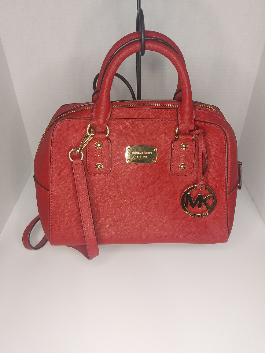 Michael Kors red leather sachal handbag