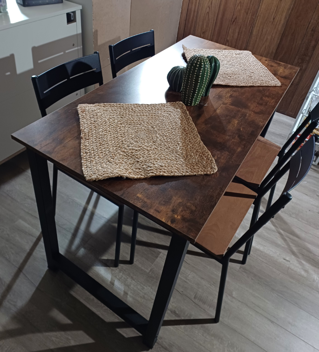 Wooden Table with Steel Frame and 4 chairs