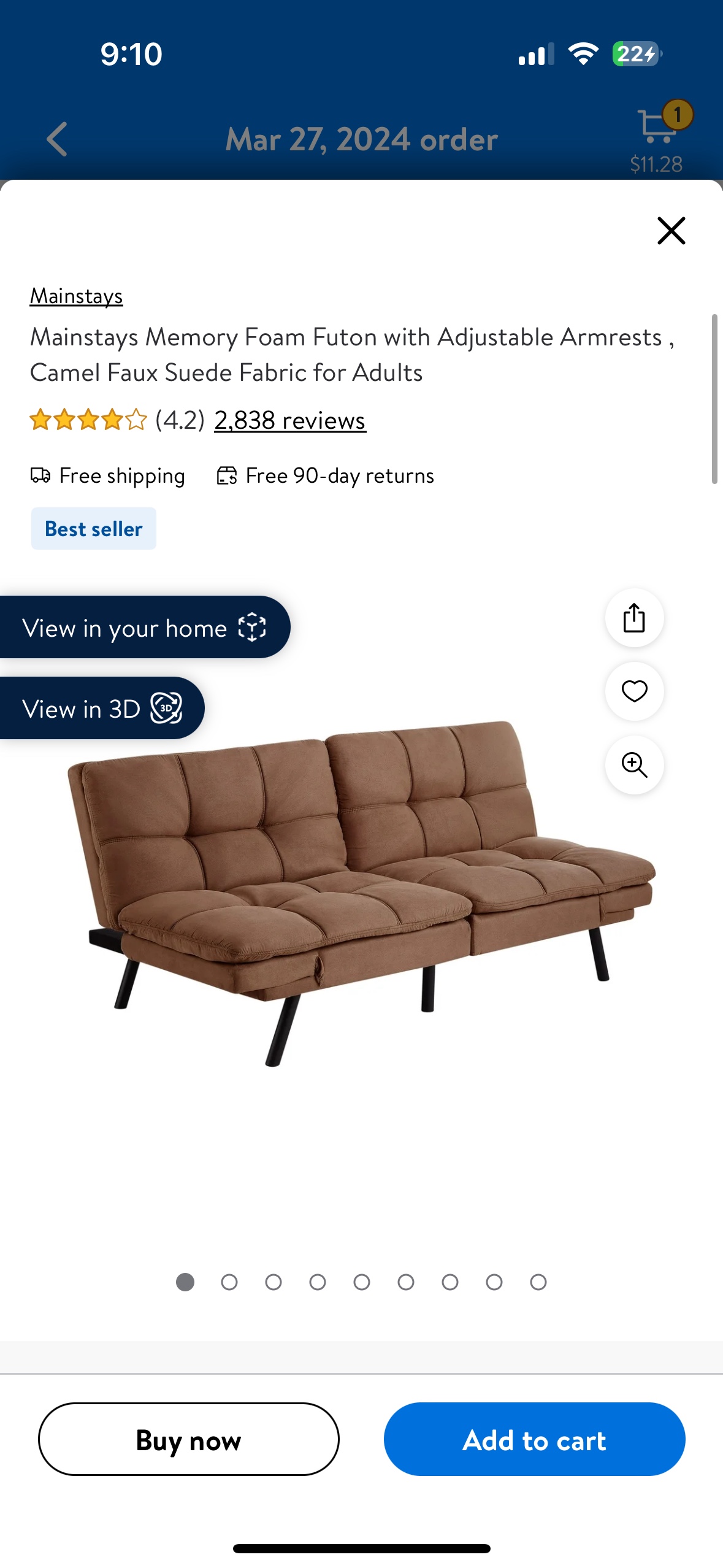 Sofa bed futon Memory foam suede