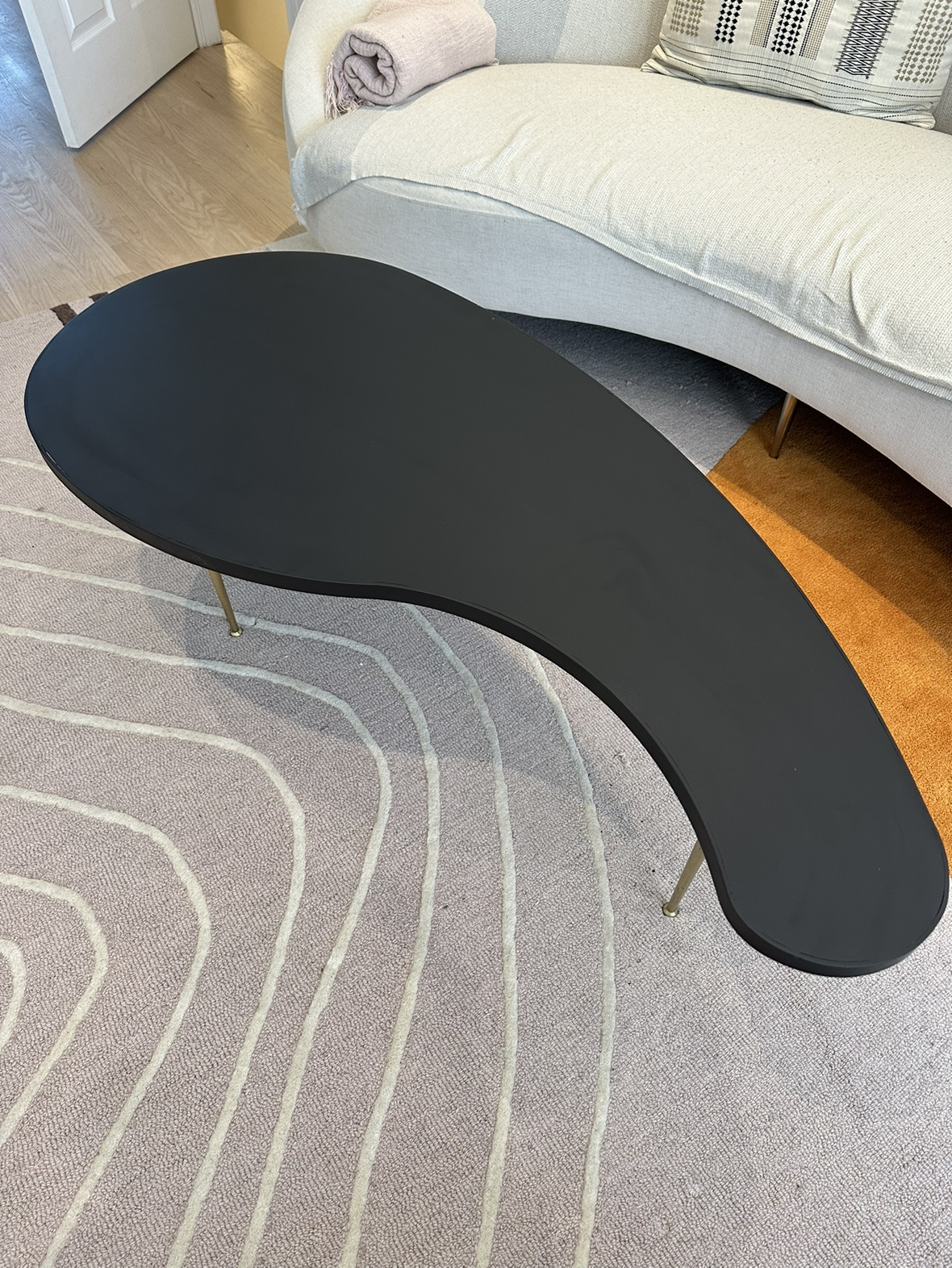 Hiran Kidney Shaped Black Iron Coffee Table - photo 3