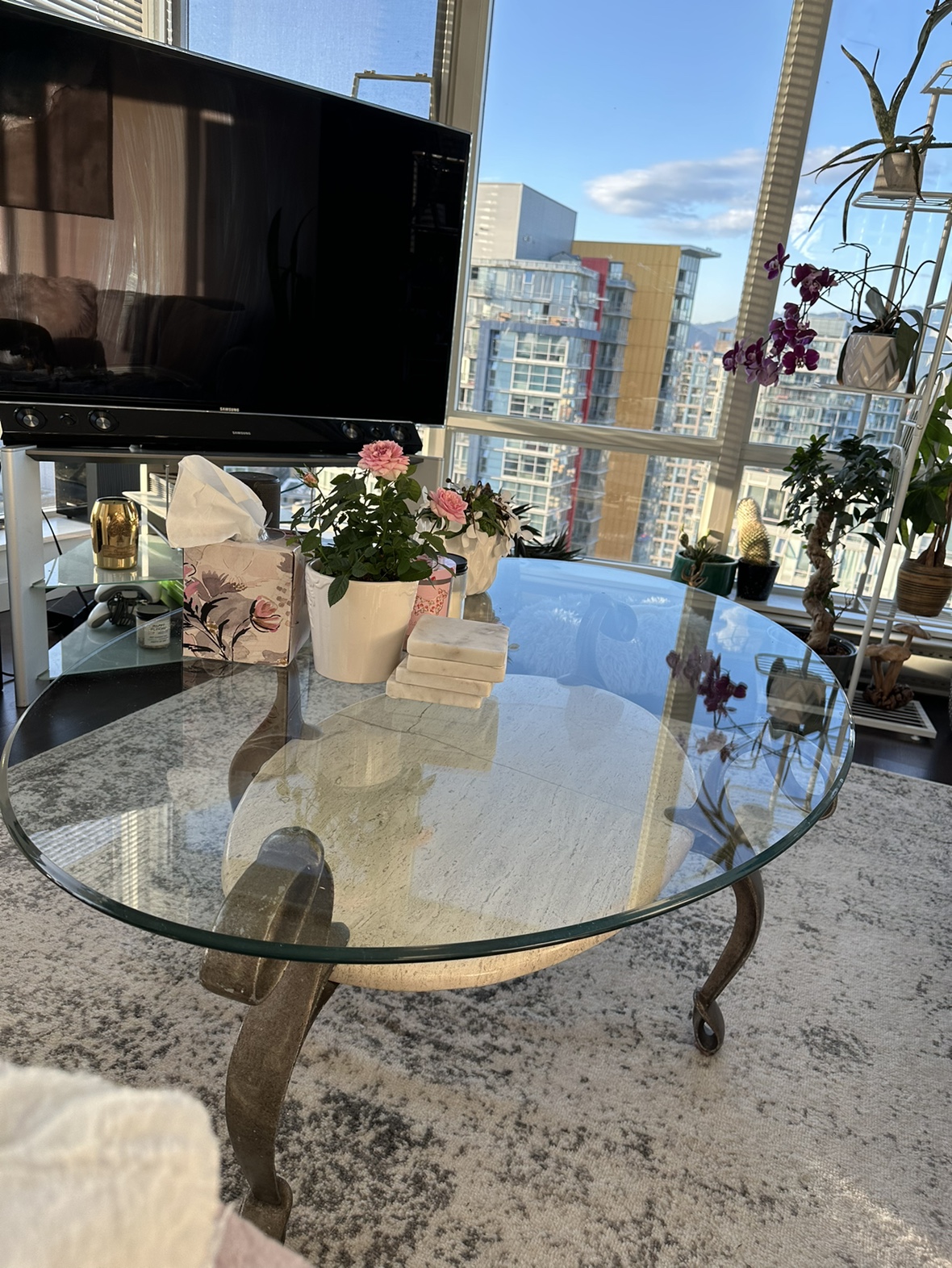 Real marble & glass coffee table