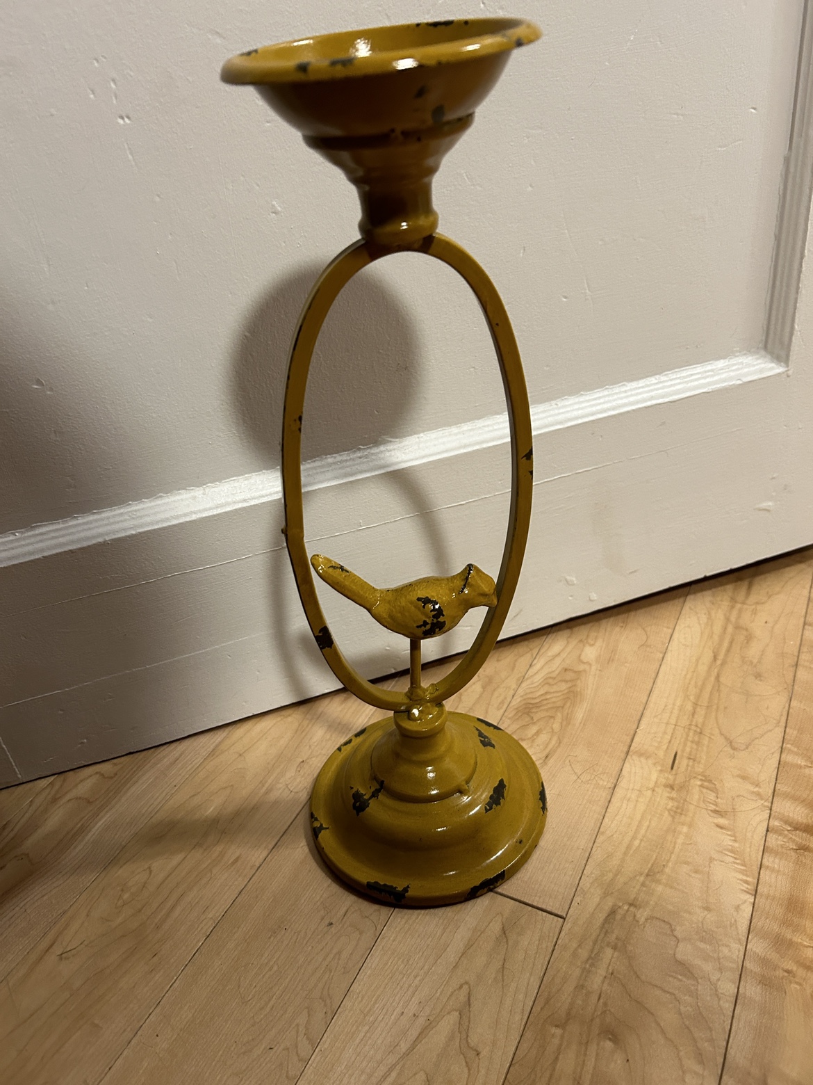 Distressed mustard bird candle holder - photo 2