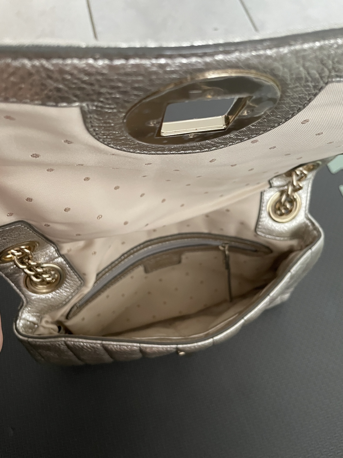 Kate Spade quilted gold clutch image indicator(3)