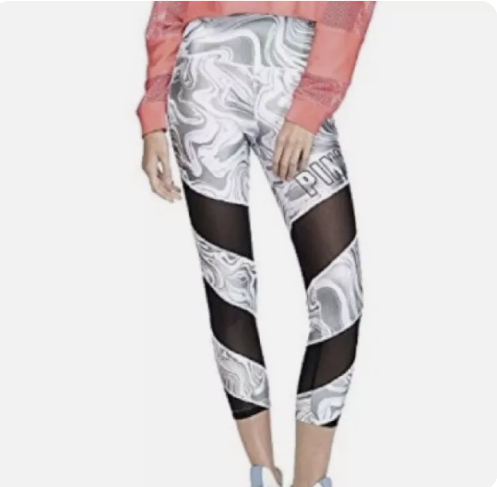 PINK Ultimate Leggings Mesh Marble White Gray Black