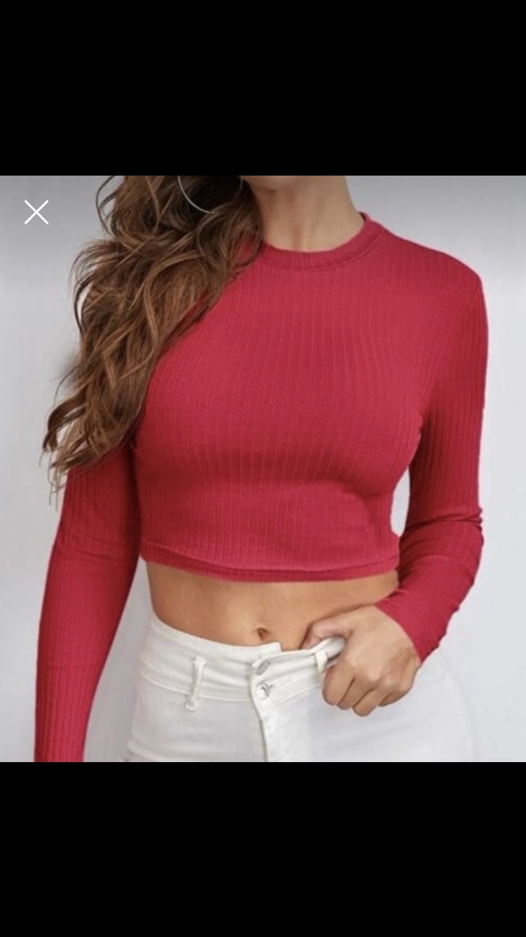 Shein Women’s Red Cotton Rib Knit Crop Top Size XL  👚❤️🍒 image indicator(8)